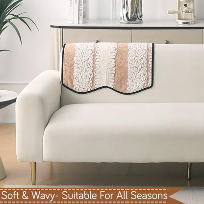 Luxury Wavy Anti Slip Plush Sofa Cover Mat, Desert Brown