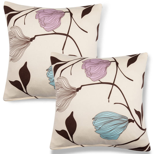 HOKIPO Stretchable Pack of 2 Cushion Cover 16x16, Beige Brown Leaves