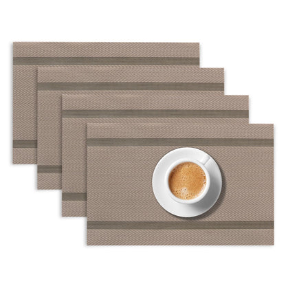Chevron Stripes PVC Mats for Dining Table - Taupe Brown