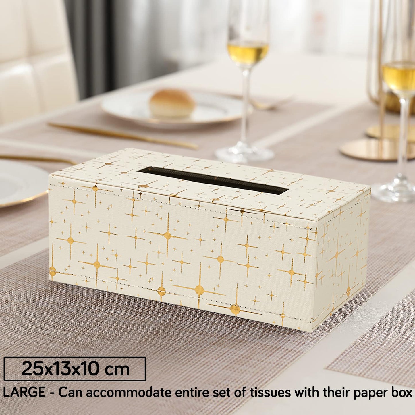 Faux Leather Large Tissue Paper Holder, Cream