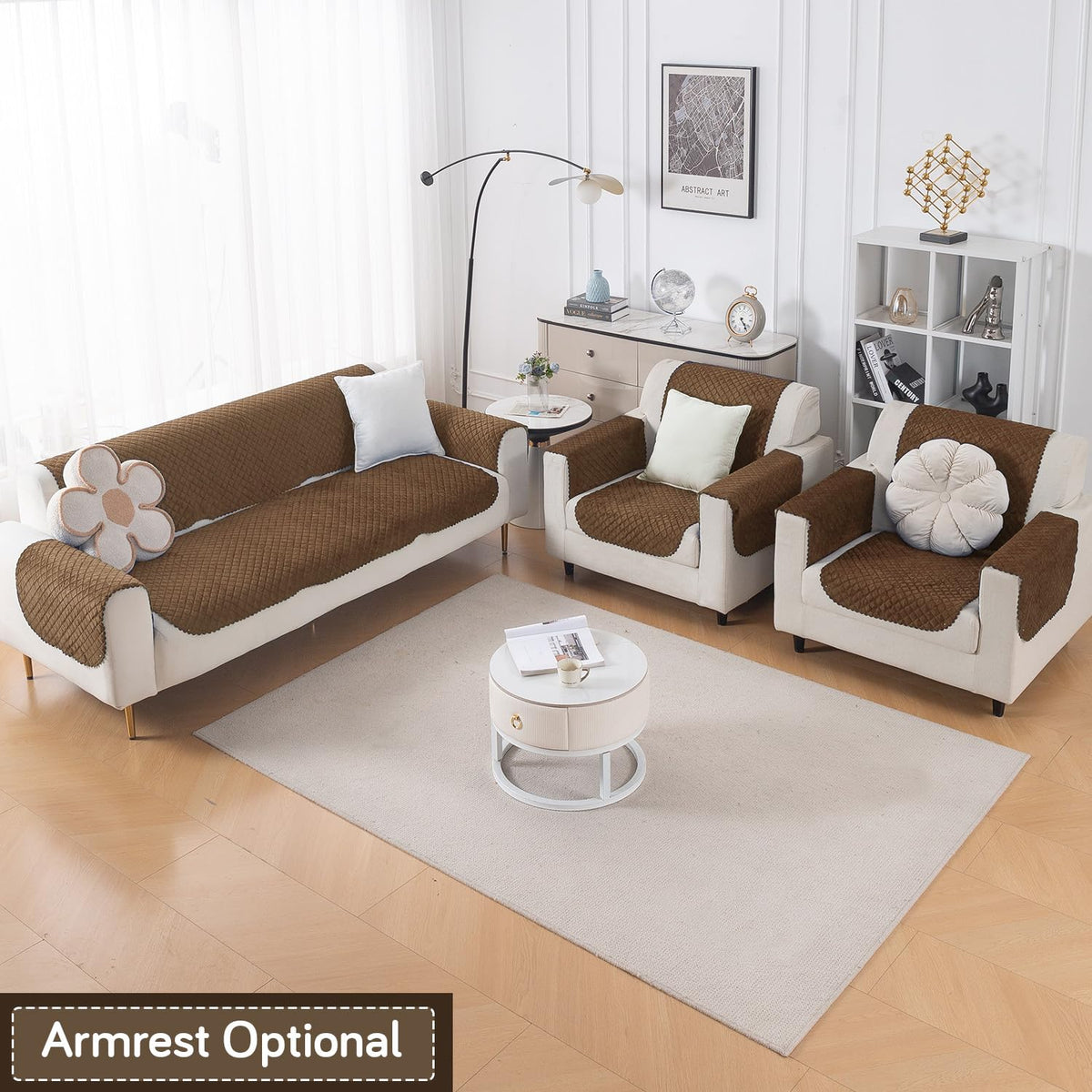 Quilt Classic 5-Seater Sofa Cover (3+1+1), Light Coffee