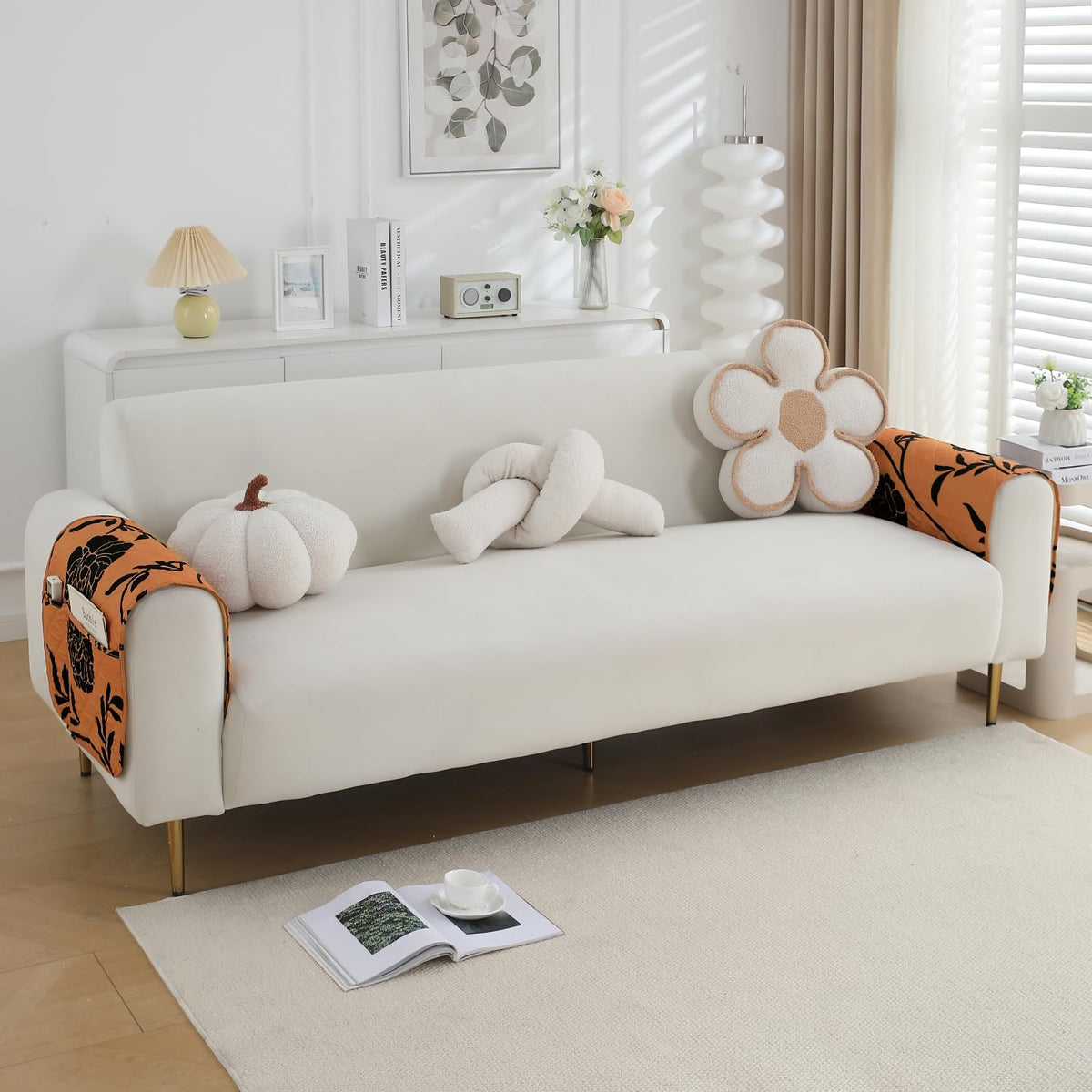 Water Repellent + Waterproof Quilted Sofa Mats, Copper Brown Floral