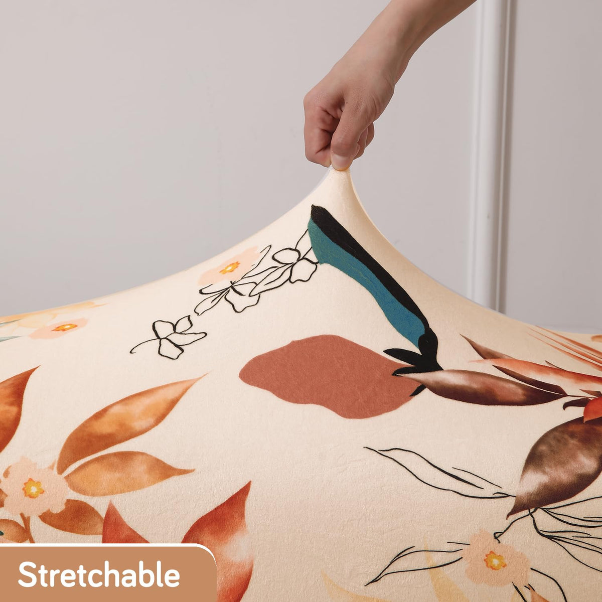 Premium Printed Velvet Elastic Dining Bench Cover, Amber Serene Flora