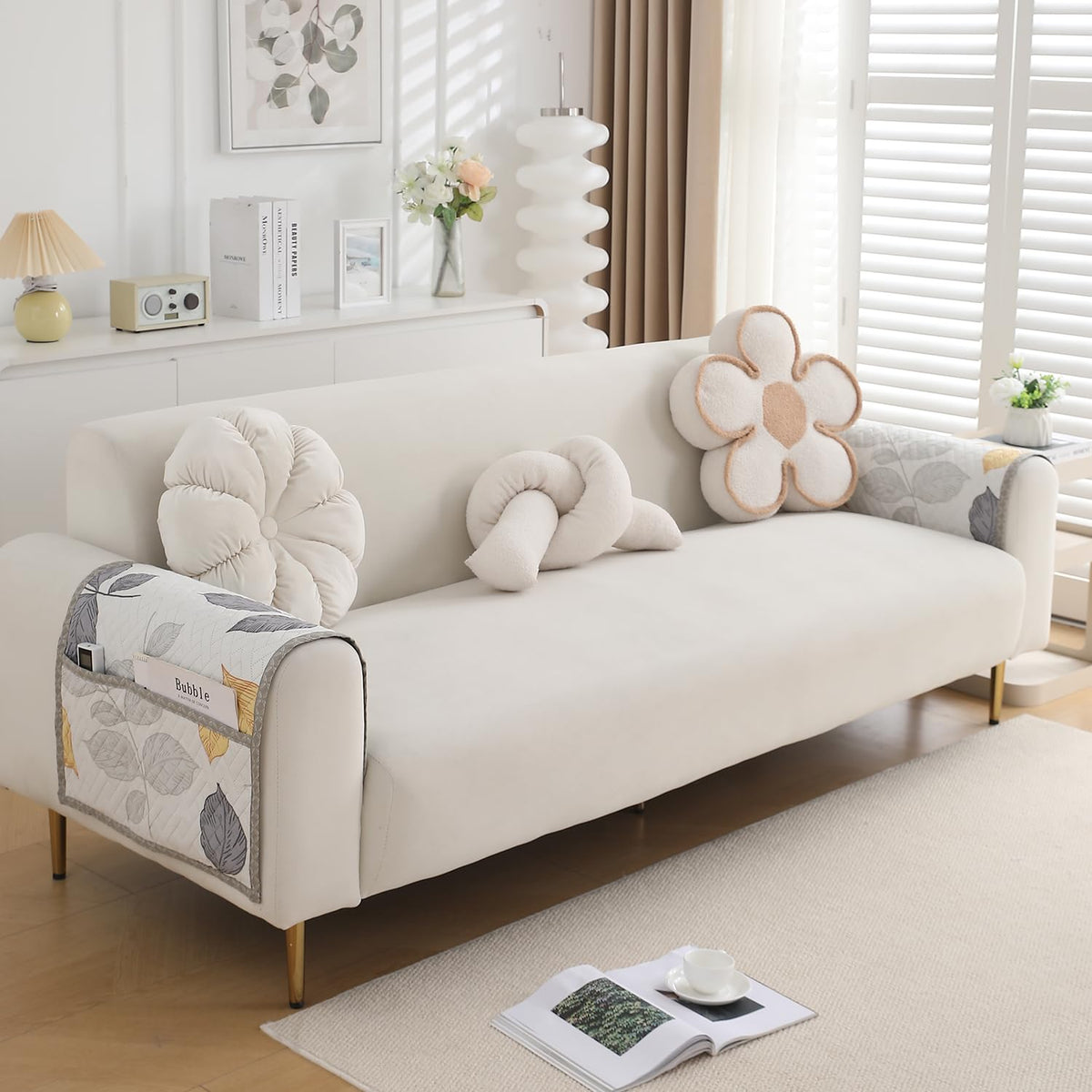 'Homehues' Printed Quilted Sofa Cover Mats, Multicolor Leaves