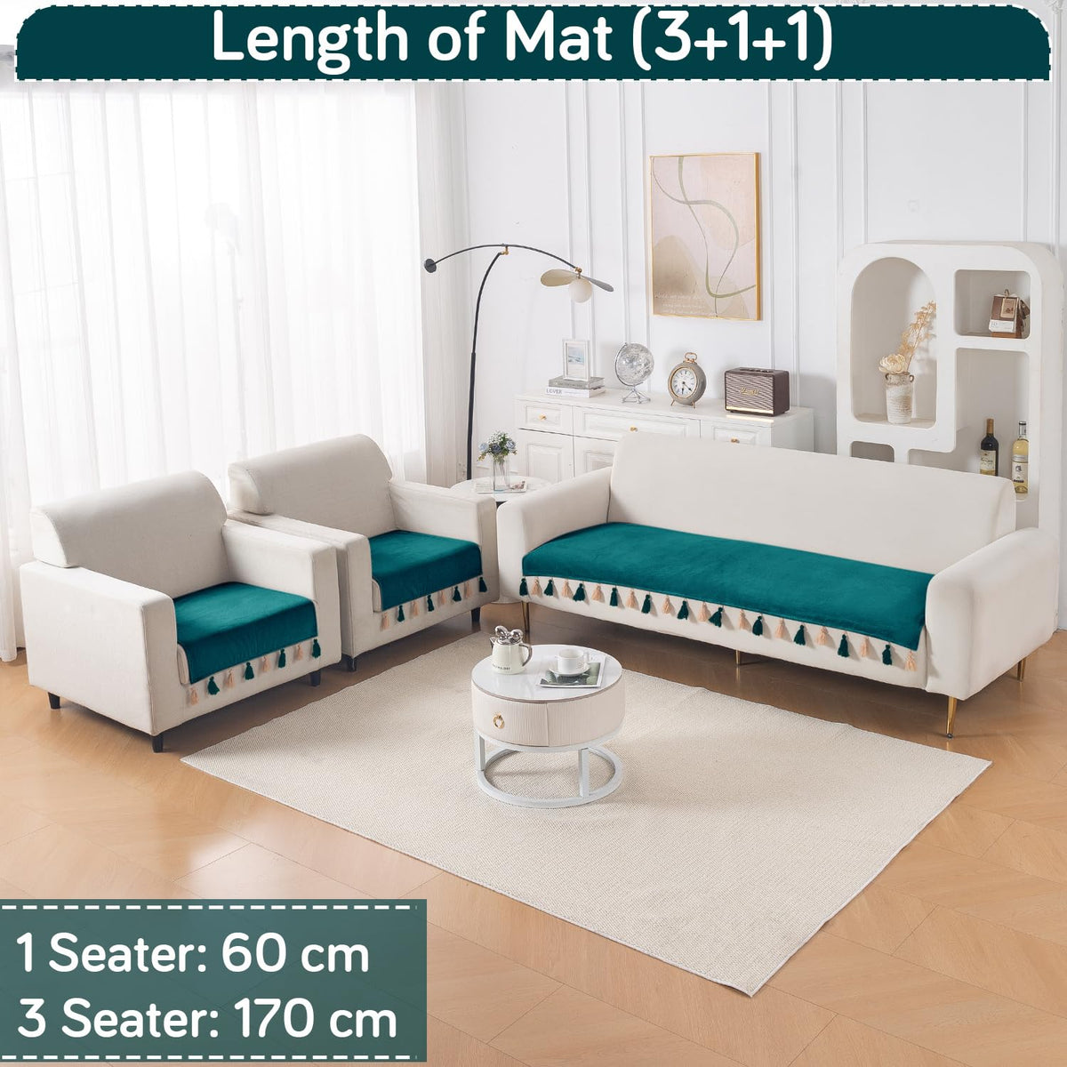 Premium Holland Velvet 5-Seater Sofa Cover (3+1+1), TasselTone Series | Teal