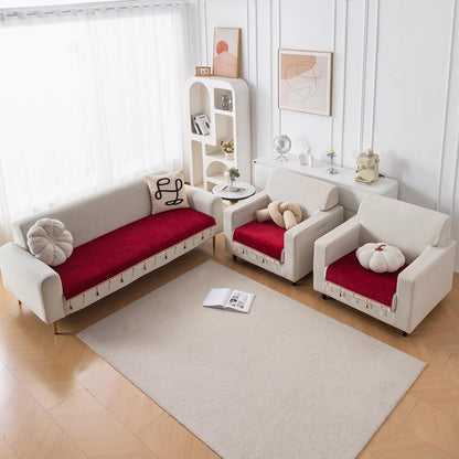 Serenity Tassel Chenille Sofa Cover with Tassel – Crimson Ruby