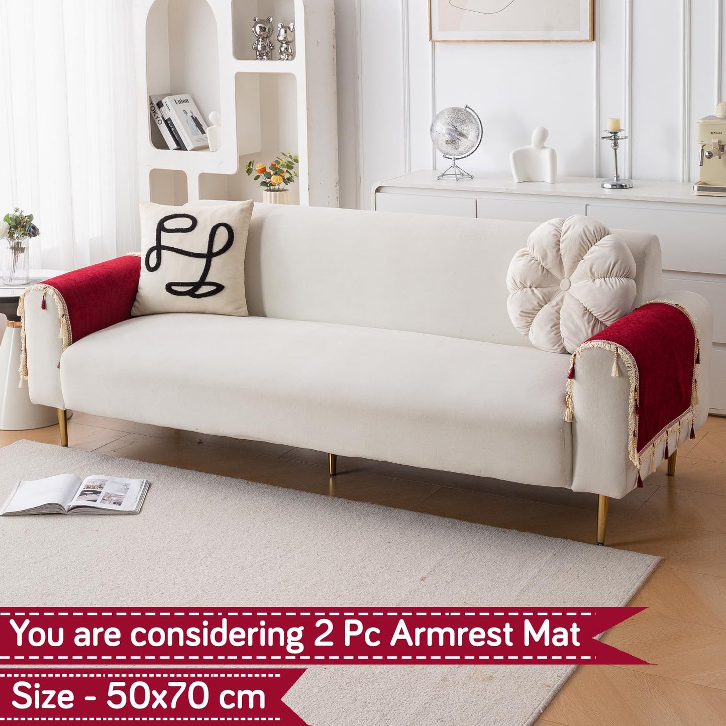 Serenity Tassel Chenille Sofa Cover with Tassel – Crimson Ruby