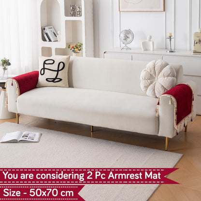 Serenity Tassel Chenille Sofa Cover with Tassel – Crimson Ruby