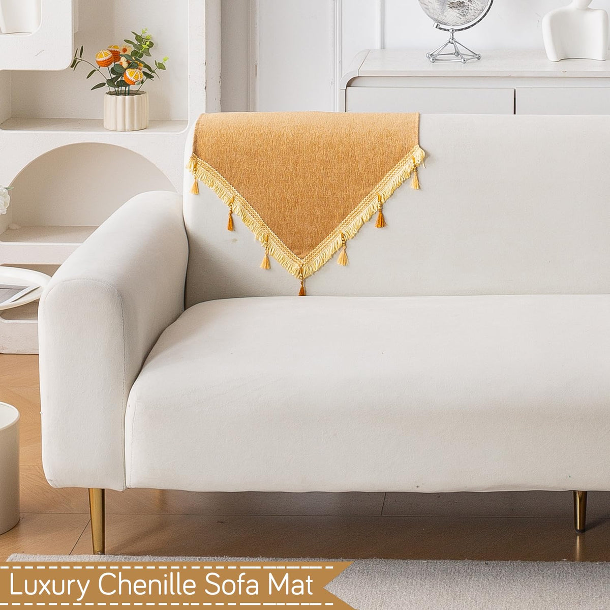 Serenity Tassel Chenille Sofa Cover with Tassel – Sunlit Amber