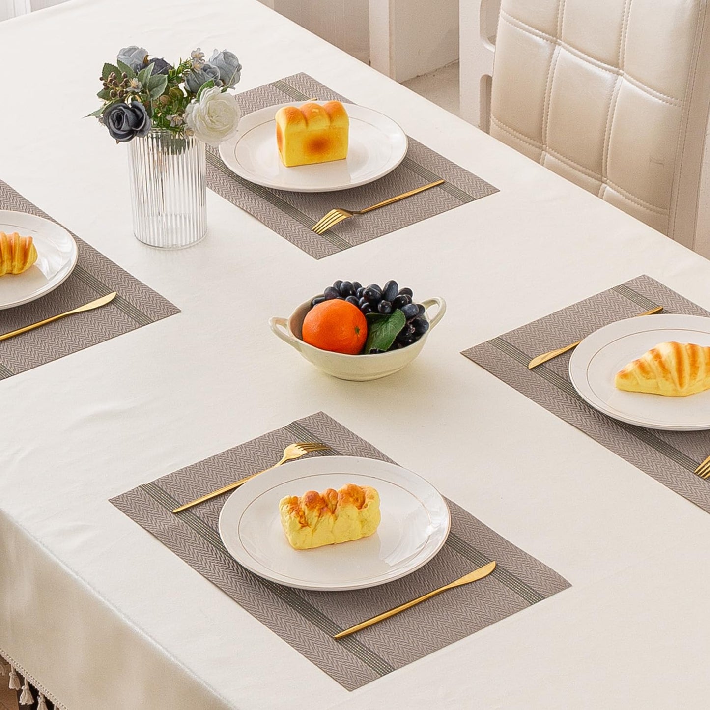 Chevron Stripes PVC Mats for Dining Table - Taupe Brown