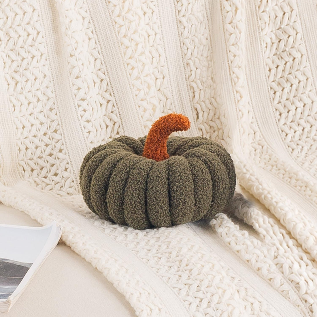 HOKIPO Pumpkin Shaped Throw Pillow for Party Decor, 20 cm, Olive Green