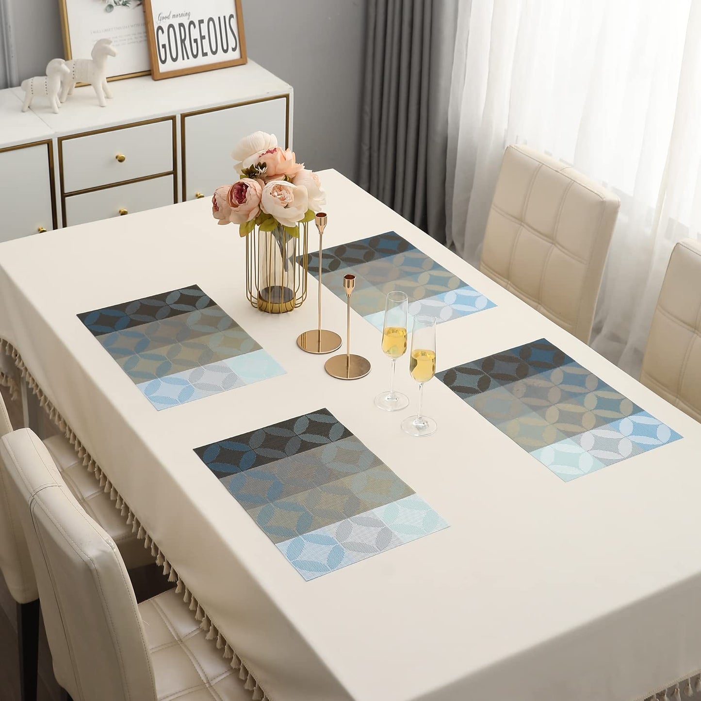 PVC Dining Table Mats, Geometric Blue