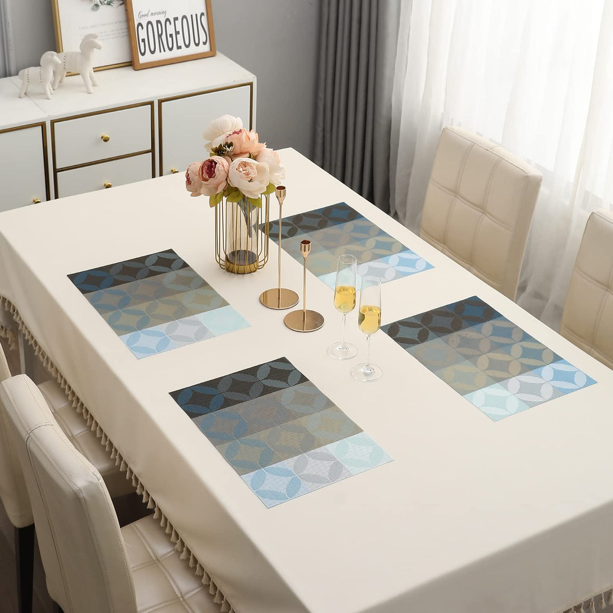 PVC Dining Table Mats, Geometric Blue