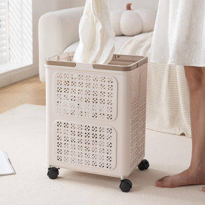 HOKIPO Foldable Laundry Basket with Wheels for Clothes, Toys & More - Beige