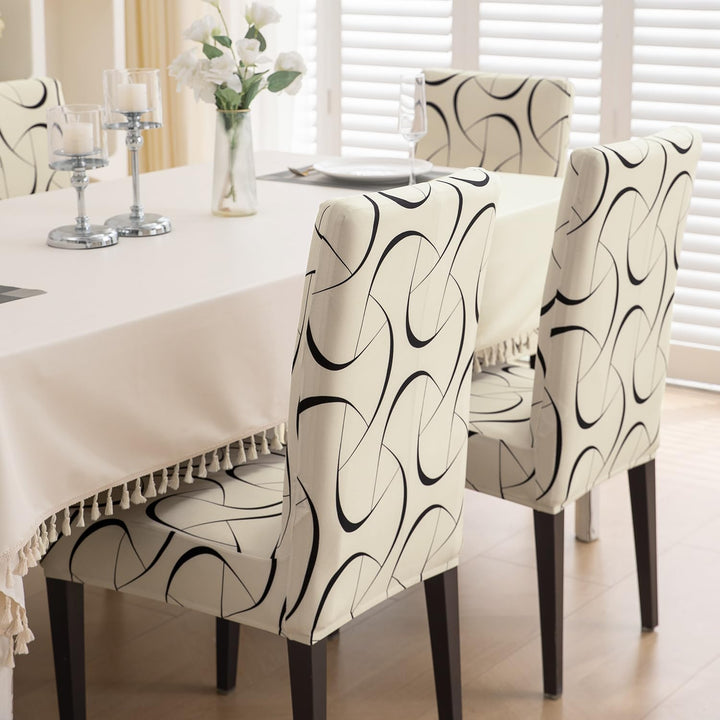 Natural Beige Abstract Art Print dining table chair covers