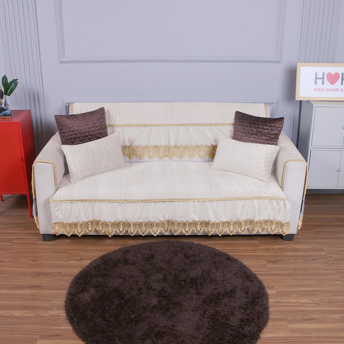 Buy Cozy Beige Colour Zippered Hexagonal Texture Velvet Sofa Cushion Covers for Luxury Look