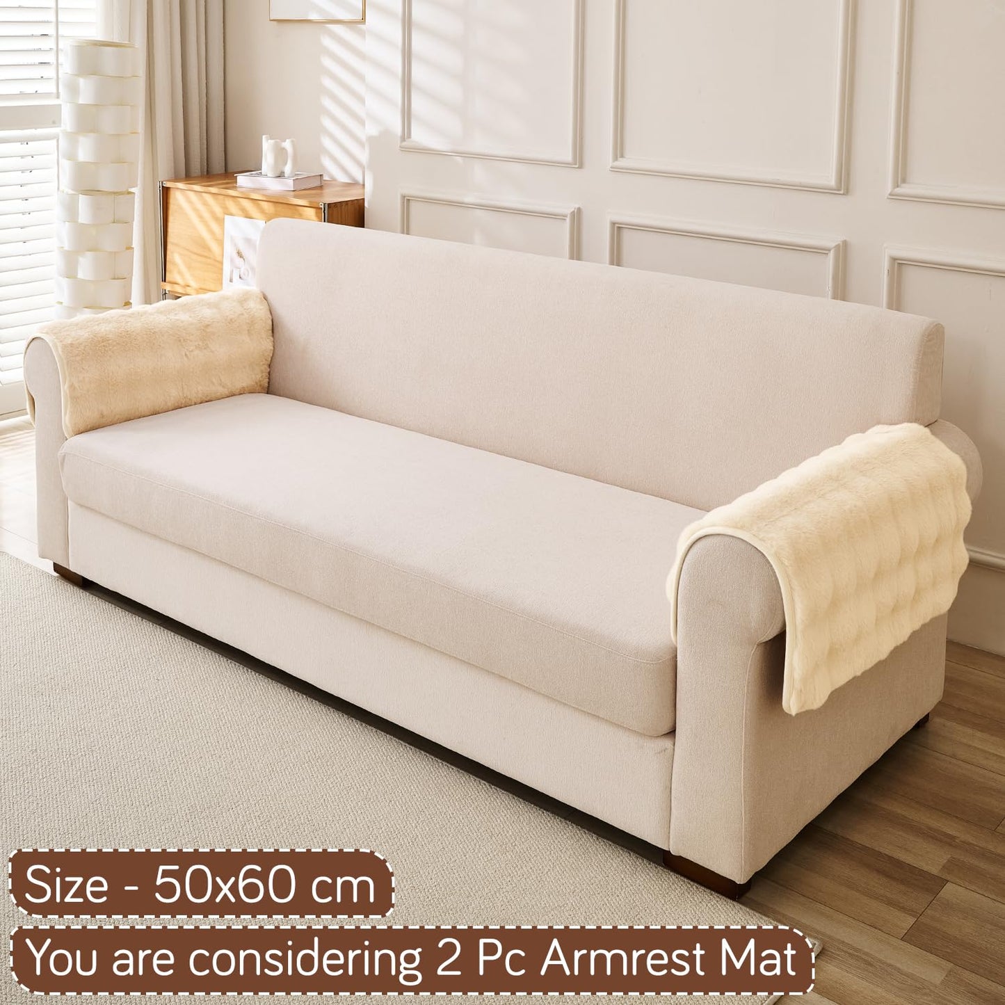 'FurHug' Premium Faux Rabbit Fur Sofa Seat Mats, Beige