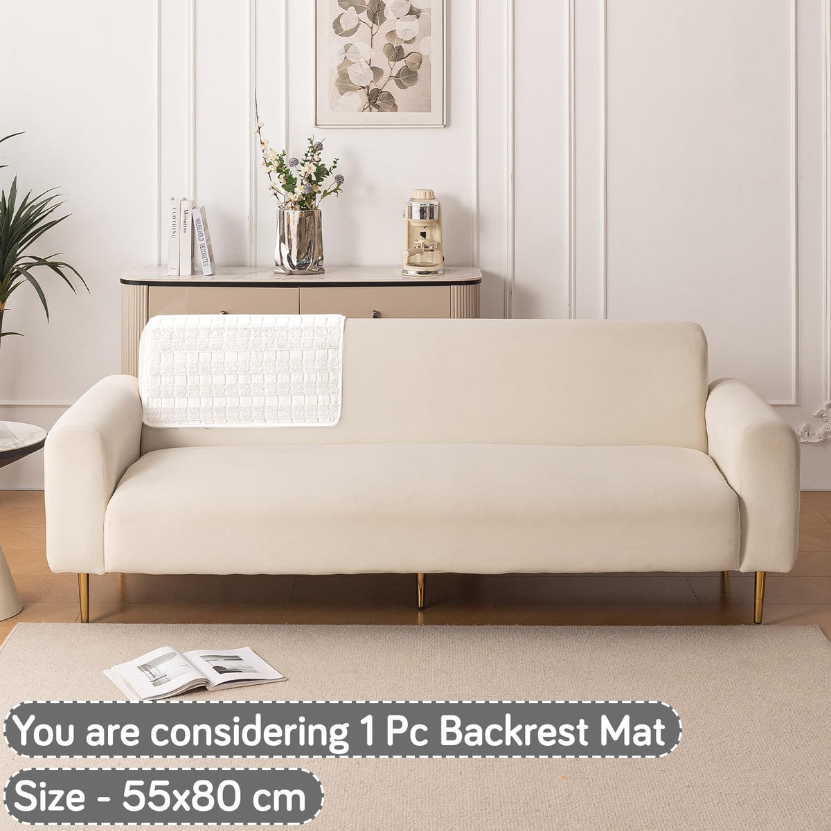 'Plush Haven' Premium Anti Slip Sofa Cover Mat, White