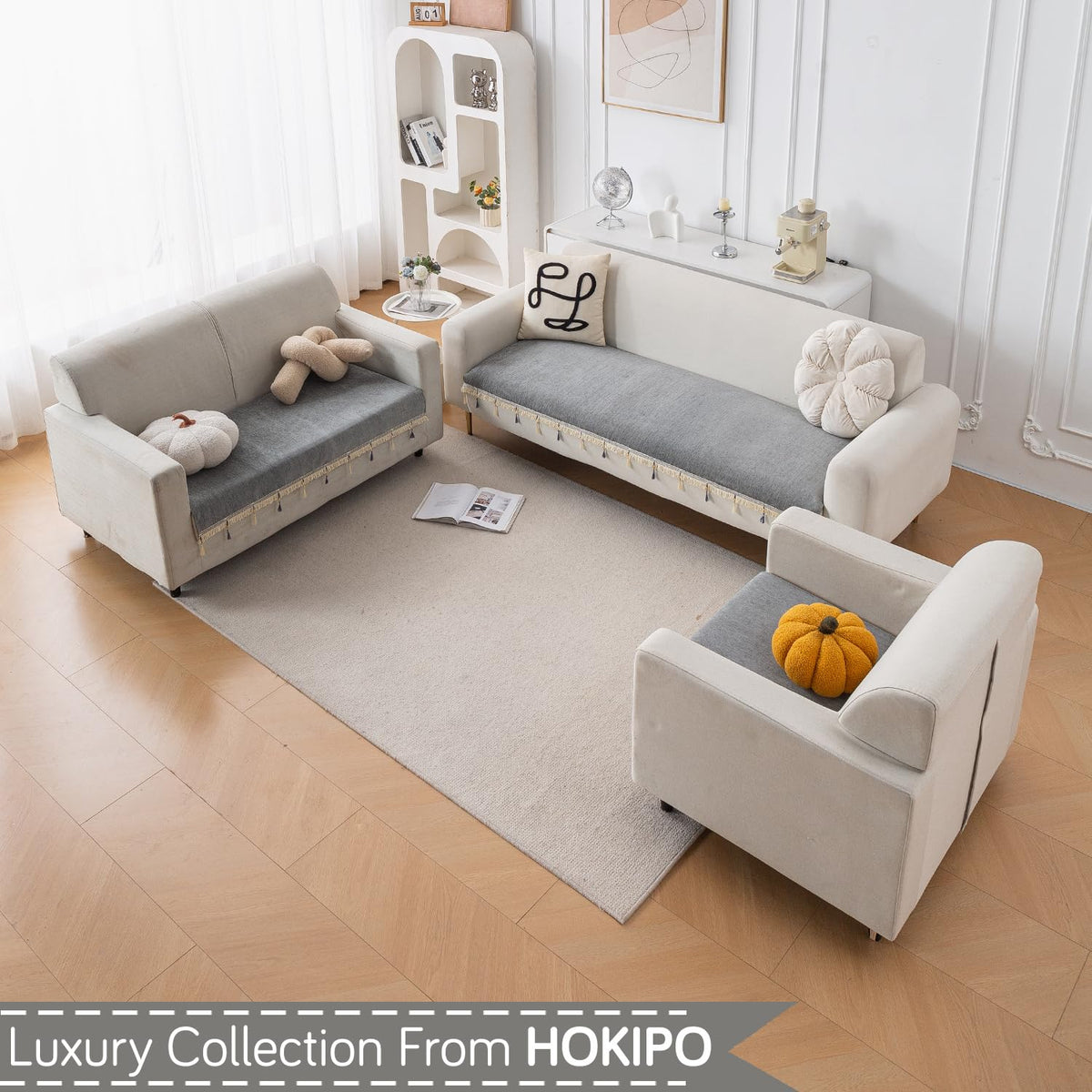 Serenity Tassel Chenille Sofa Cover with Tassel – Glacier Silver