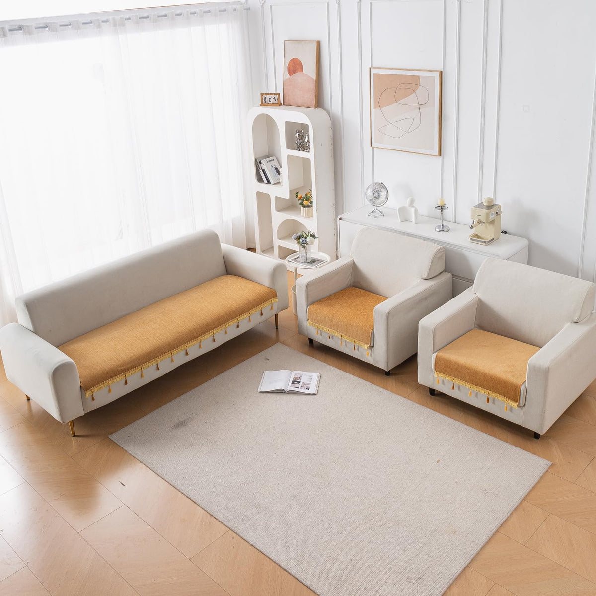 Serenity Tassel Chenille Sofa Cover with Tassel – Sunlit Amber