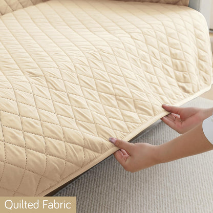 HOKIPO Waterproof Quilted Quick Dry L Shape Sofa Seat Cover Mat, Beige