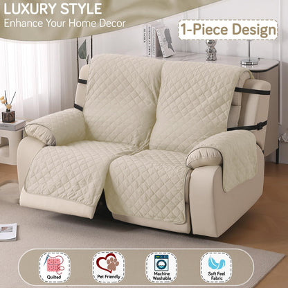UrbanQuilt Recliner Sofa Slipcover Mat with Dual Belt for 1/2/3 Seater - Cream