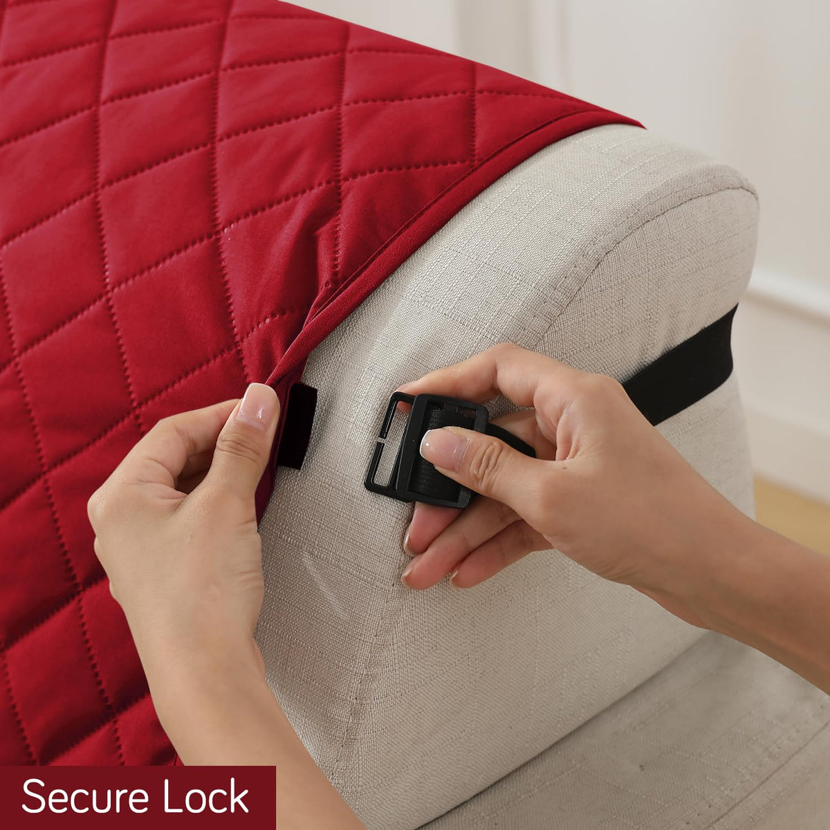 Red Colour Quilted Waterproof Sofa Cover with Secure Lock