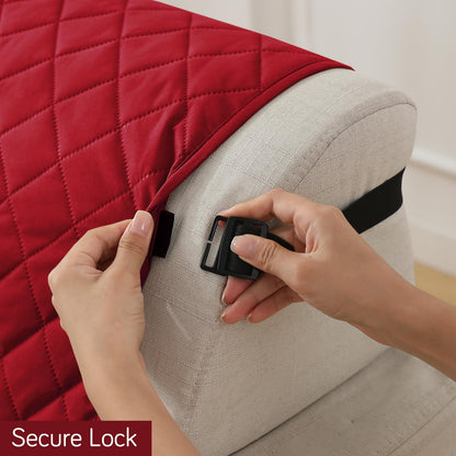 Quilted Waterproof Sofa Cover Mat with Pockets on Armrest Cover - Red