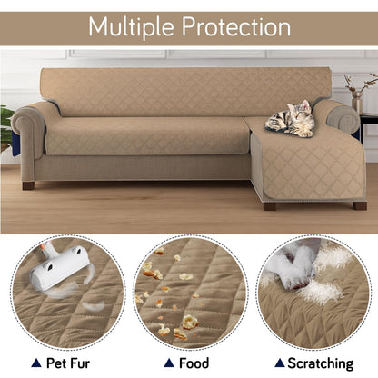 HOKIPO Quilted Reversible One Piece L Shape 4/5/6 Seater Sofa Cover Mat, Camel