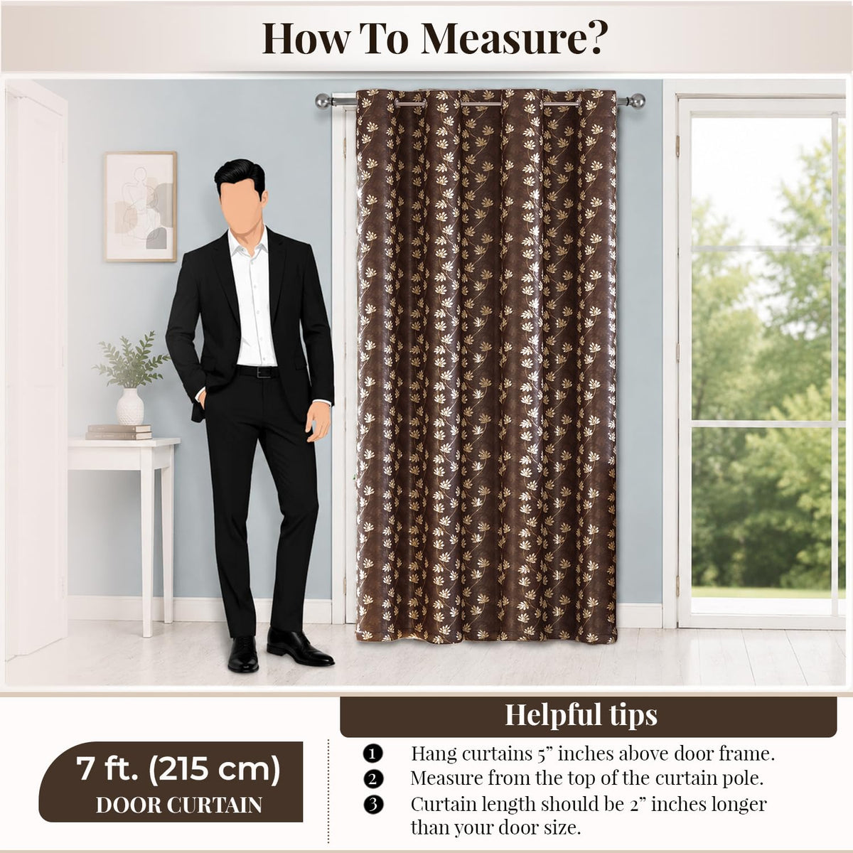 HOKIPO Vogue Shine Eyelet Curtains, 7 Feet Long - Cocoa Brown - image 8