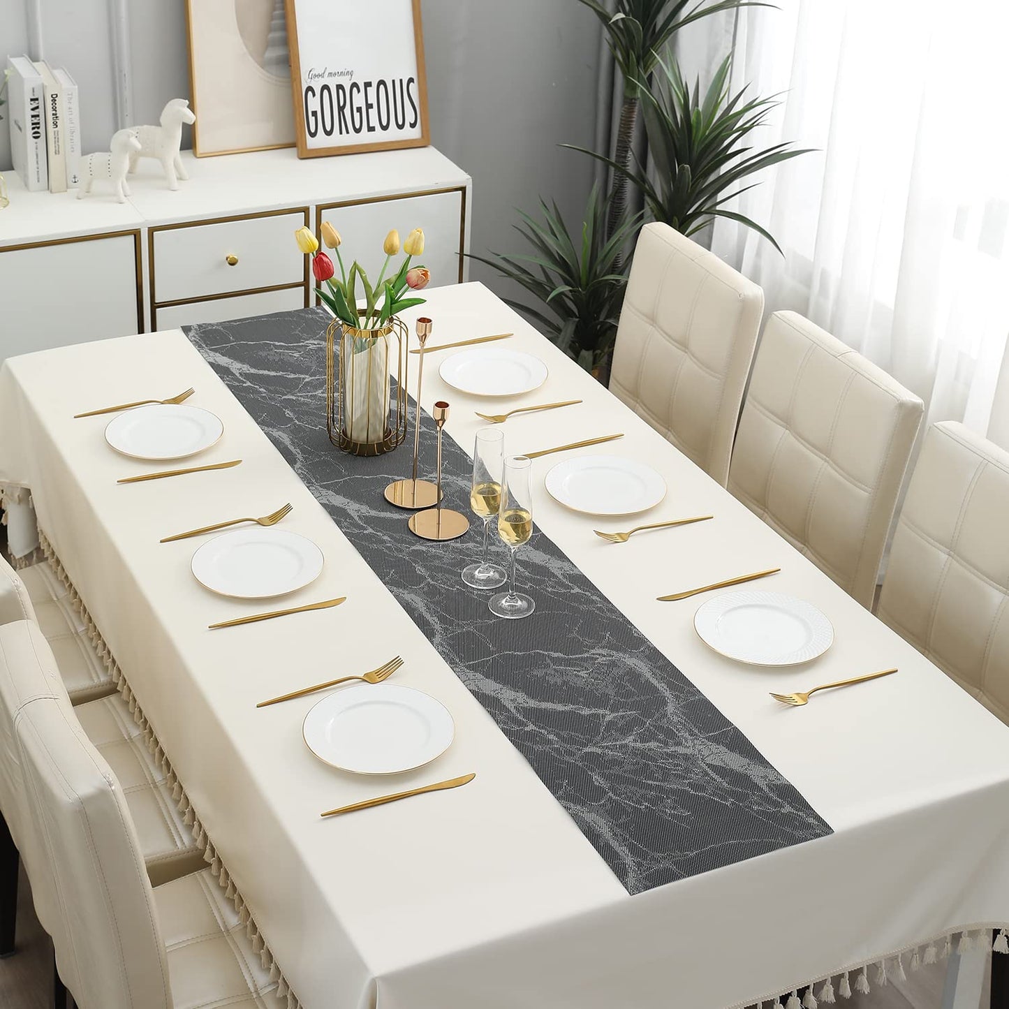 PVC Table Runner, Abstract Black