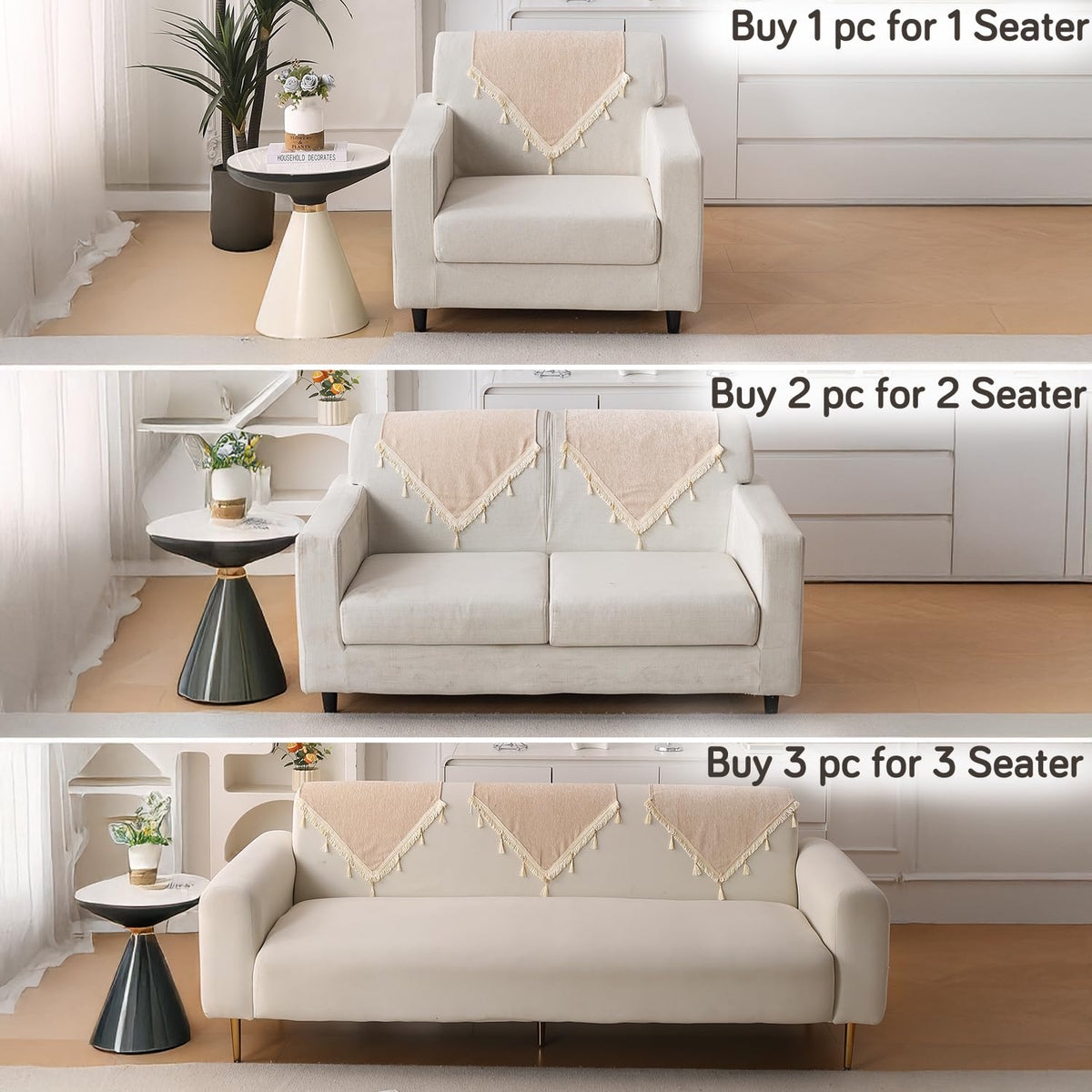 Serenity Tassel Chenille Sofa Cover with Tassel – Ivory Fringe