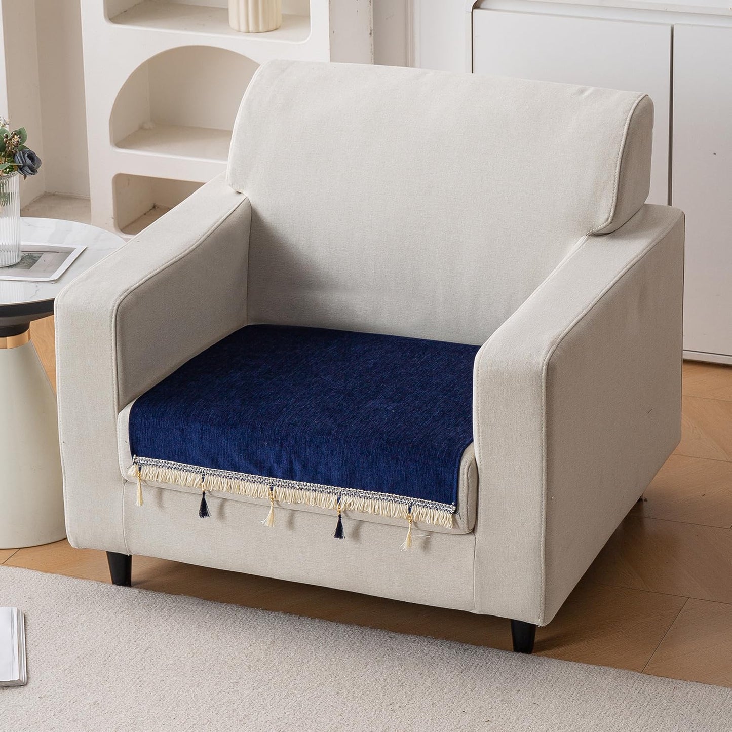 Serenity Tassel Chenille Sofa Cover with Tassel – Sapphire Navy