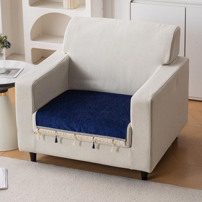 Serenity Tassel Chenille Sofa Cover with Tassel – Sapphire Navy