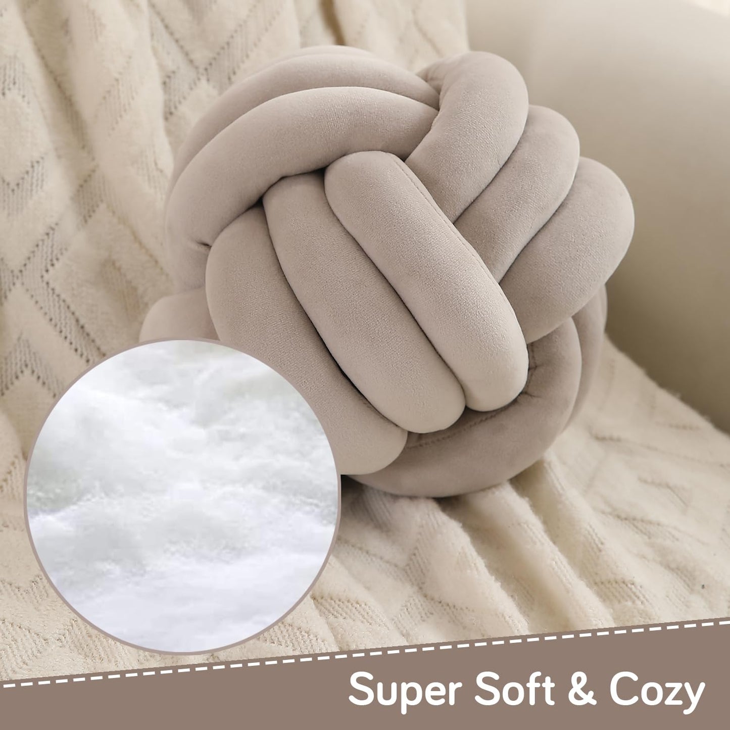 Knot Ball Cushion Pillow Soft Plush Velvet Decorative Throw Pillow - Light Taupe Brown