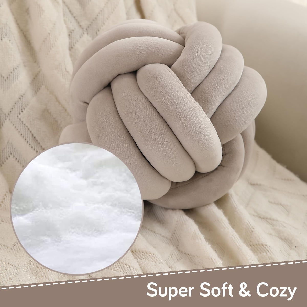 Knot Ball Cushion Pillow Soft Plush Velvet Decorative Throw Pillow - Light Taupe Brown