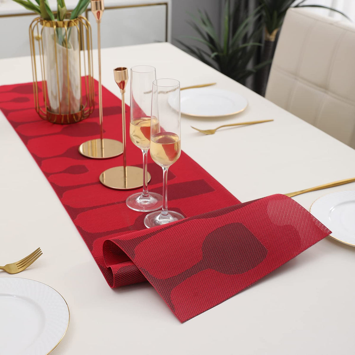 Buy Cherry Red Colour PVC Table Runner Mat | HOKIPO