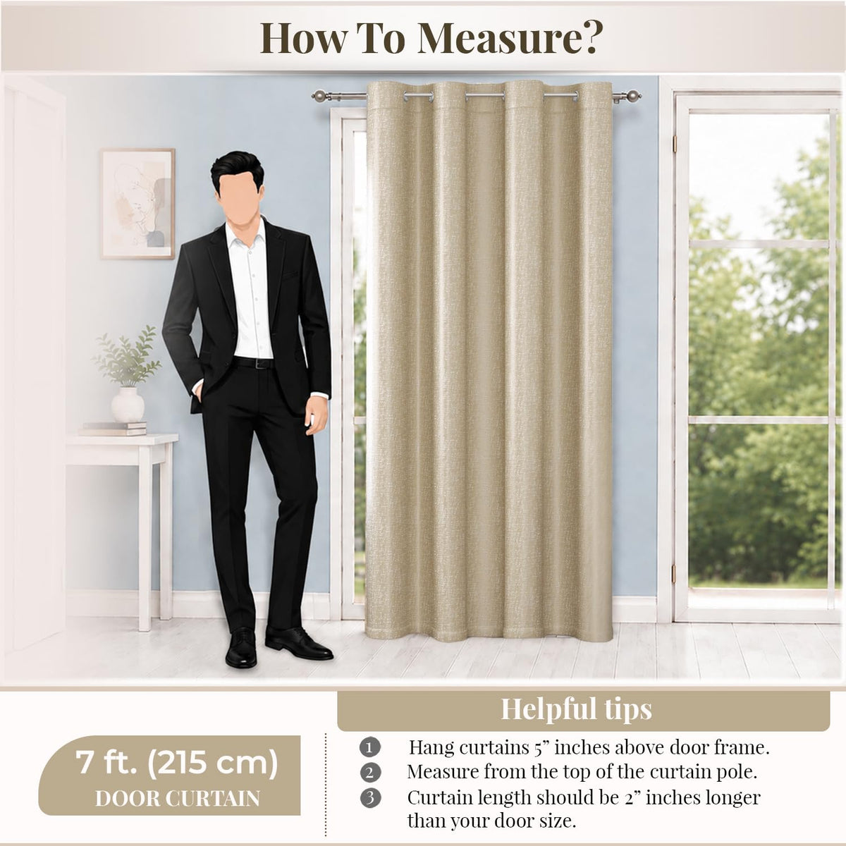 HOKIPO Imperia Eyelet Curtains, 7 Feet Long - Sand - image 8