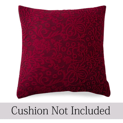Buy Cute Wine Red Colour Woven Jacquard Zippered Square Cushion Cover - Best For Decorative and Festive Look