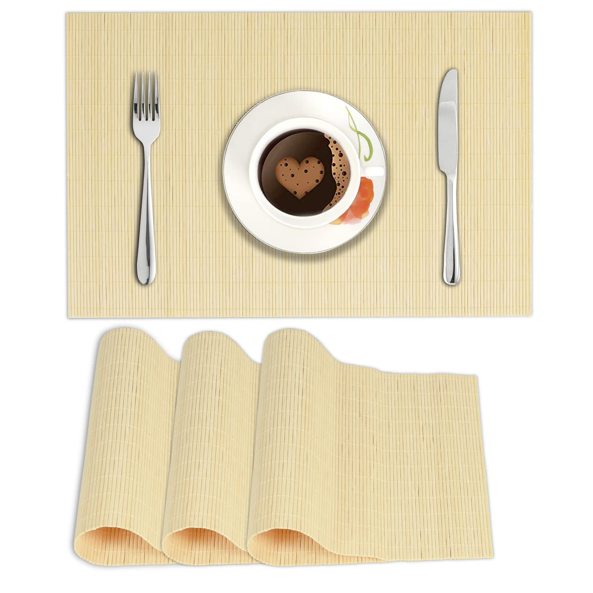 Buff Beige Colour Reversible Bamboo Placemats Set of 4