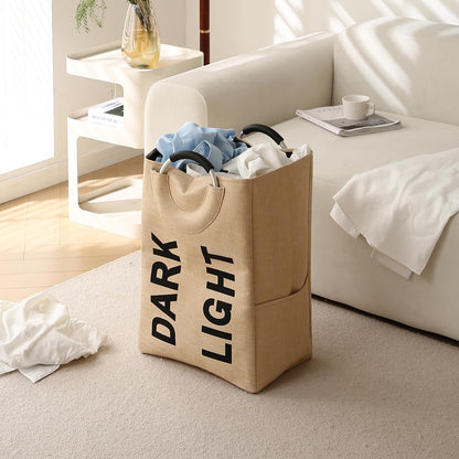 Folding Laundry Bag for Clothes Hamper Basket, Collapsible Storage Basket, Beige