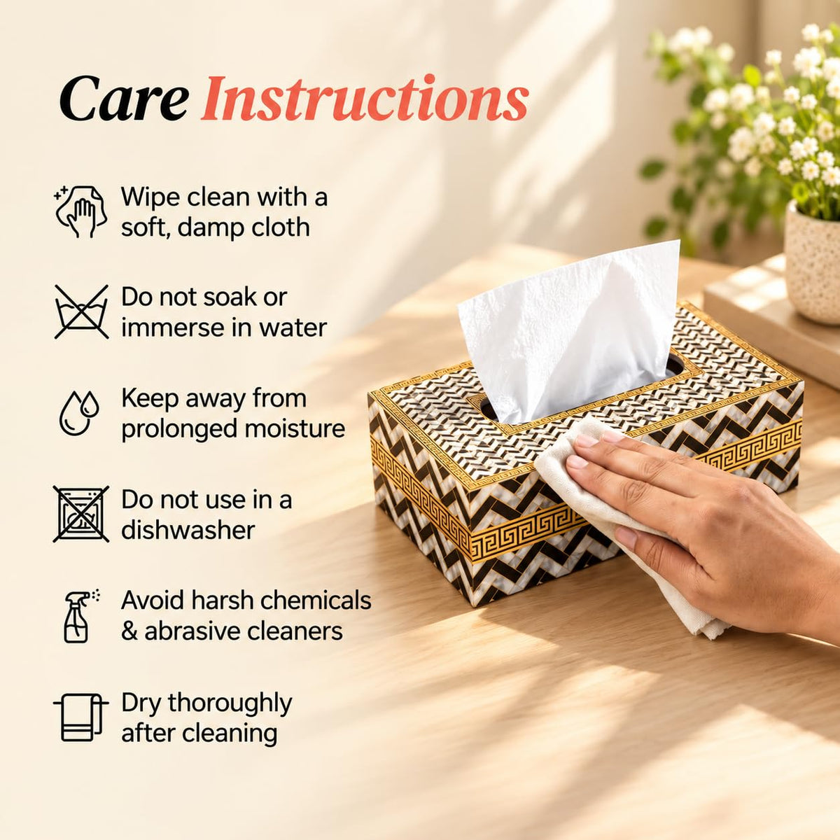 HOKIPO Tissue Box Holder, Rectangle, Engineered Wood, Noir Chevron - image 7