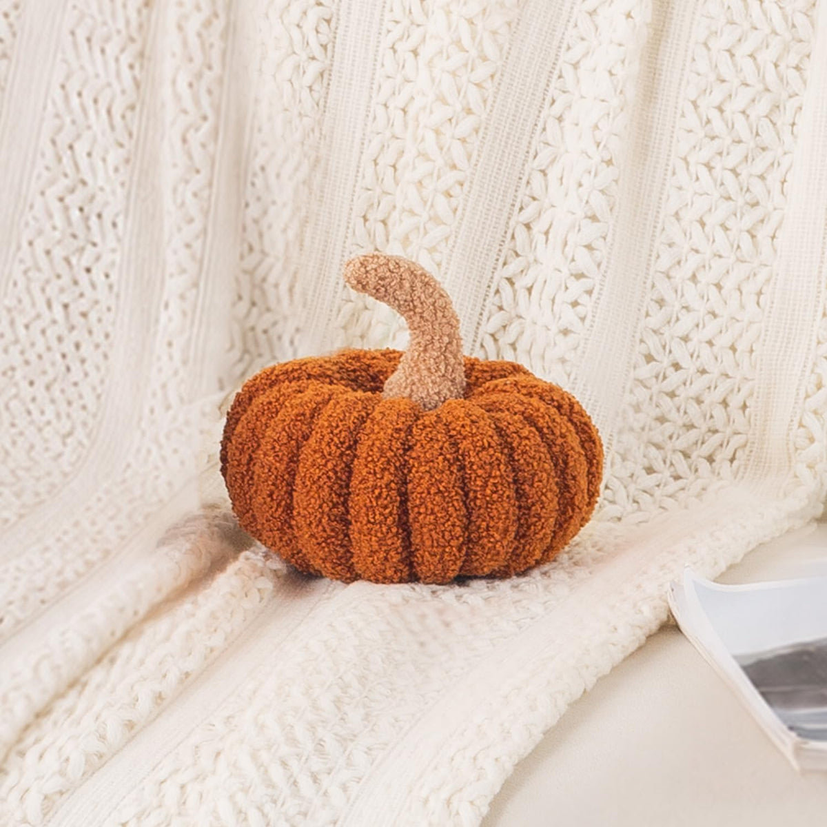 HOKIPO Pumpkin Shaped Throw Pillow for Fall & Party Decor, 20 cm, Brown