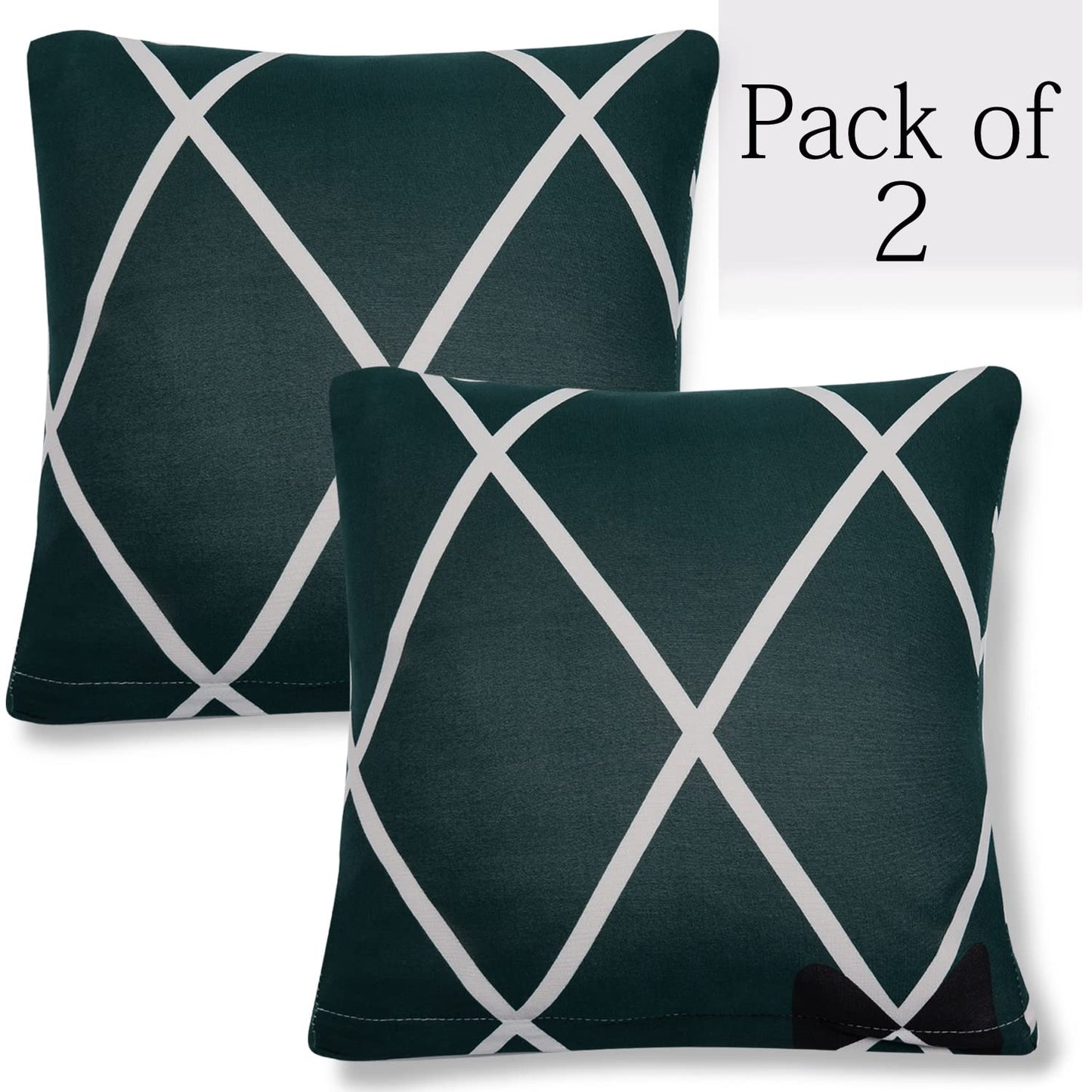 HOKIPO Stretchable Pack of 2 Cushion Cover 16x16, Teal Diamond