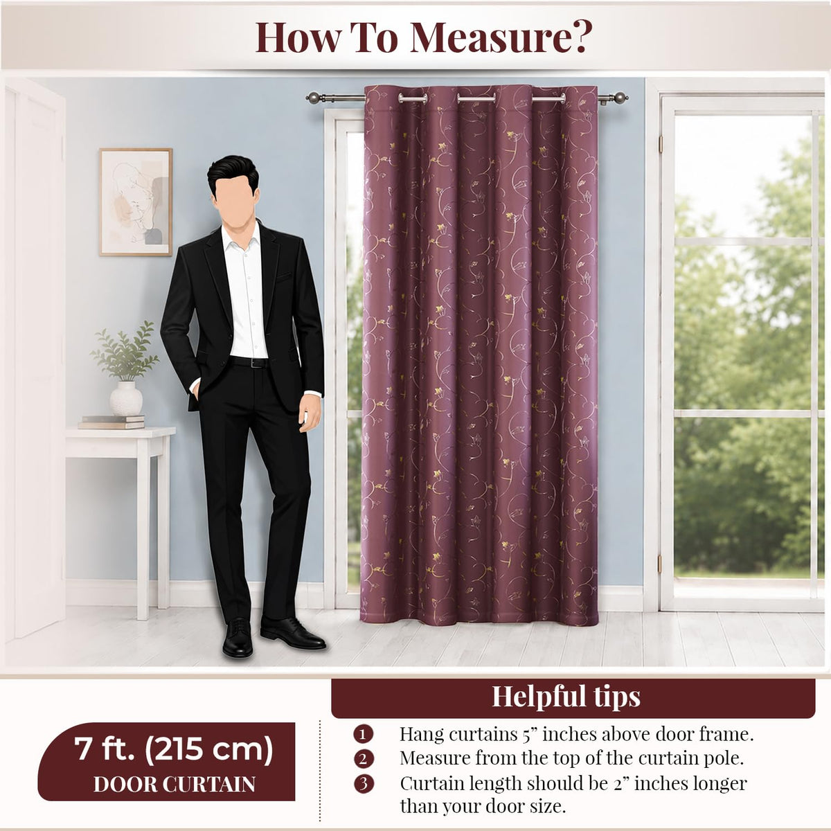 HOKIPO Golden Vine Eyelet Curtains, 7 Feet Long - Dusty Rose - image 7