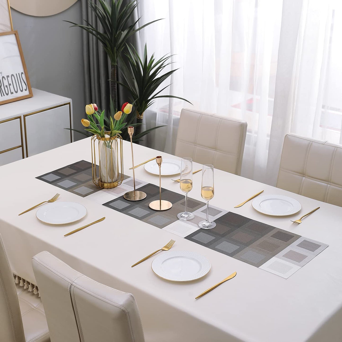 PVC Table Runner Dinner and Coffee Table, 30x135 cm, Gradient Brown