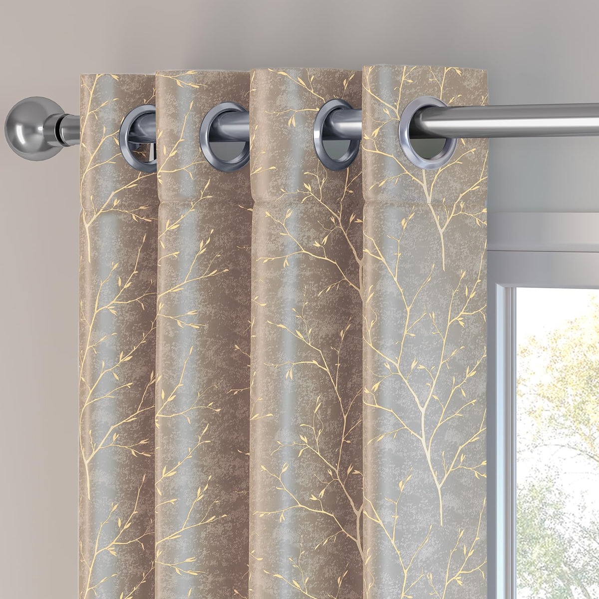 HOKIPO Shimmer Foil Printed Curtains, 7 Feet Long - Taupe - image 7