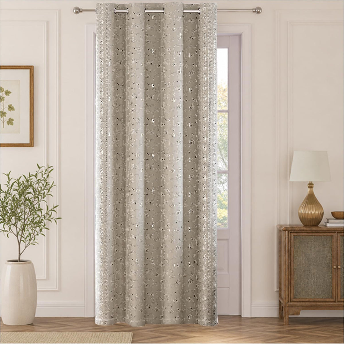 HOKIPO Shahi Bagh Eyelet Curtains, 7 Feet Long - Taupe - image 2