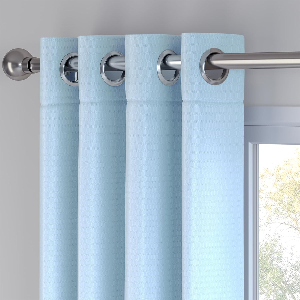 HOKIPO Harmony Printed Eyelet Curtains, 7 Feet Long - Blue Fern - image 7