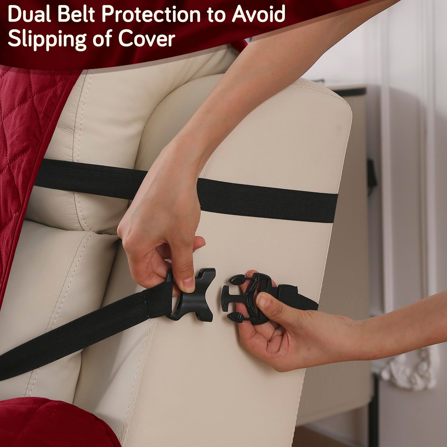 UrbanQuilt Recliner Sofa Slipcover Mat with Dual Belt for 1/2/3 Seater - Maroon